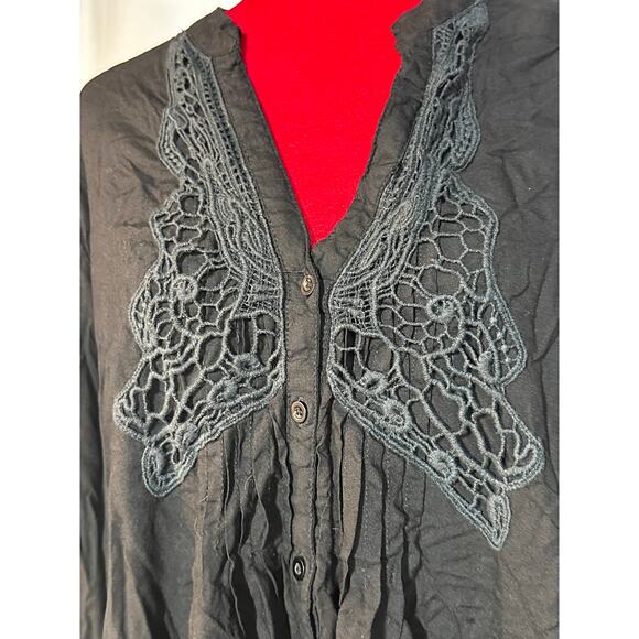 Chelsea Studio Tunic Shirt with Lace Black button down Rayon womens 3xl - Picture 3 of 5